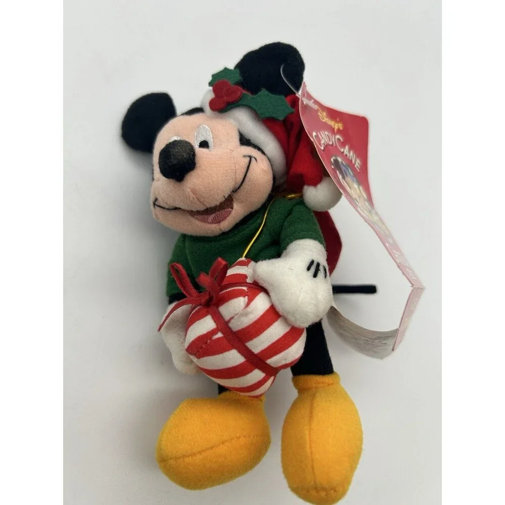 Disney Store Candy Cane Christmas Mickey Mouse Plush Hanging Ornament Vintage